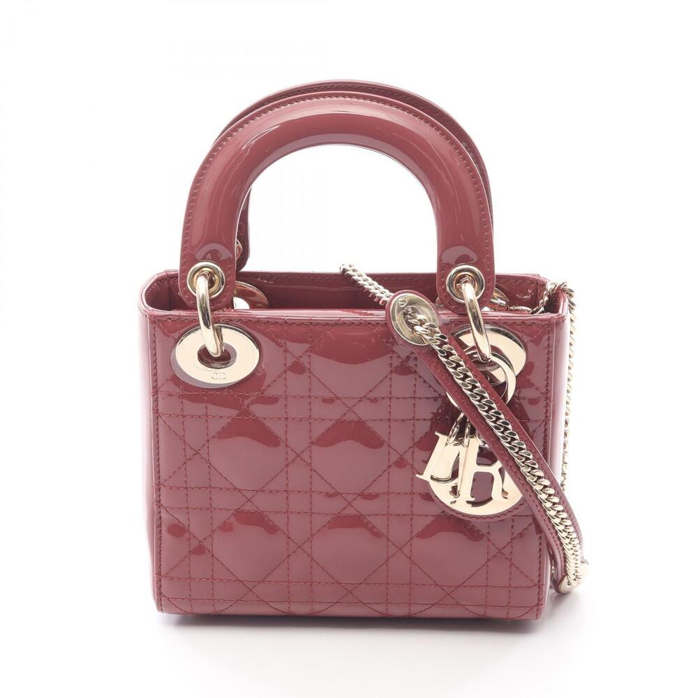 Christian Dior Lady Cannage Handbag Patent Vernis Leather Pink